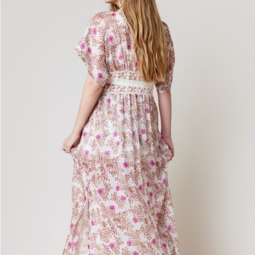 Floral Maxi Cover up with Lace Detail - Picture 3 of 5